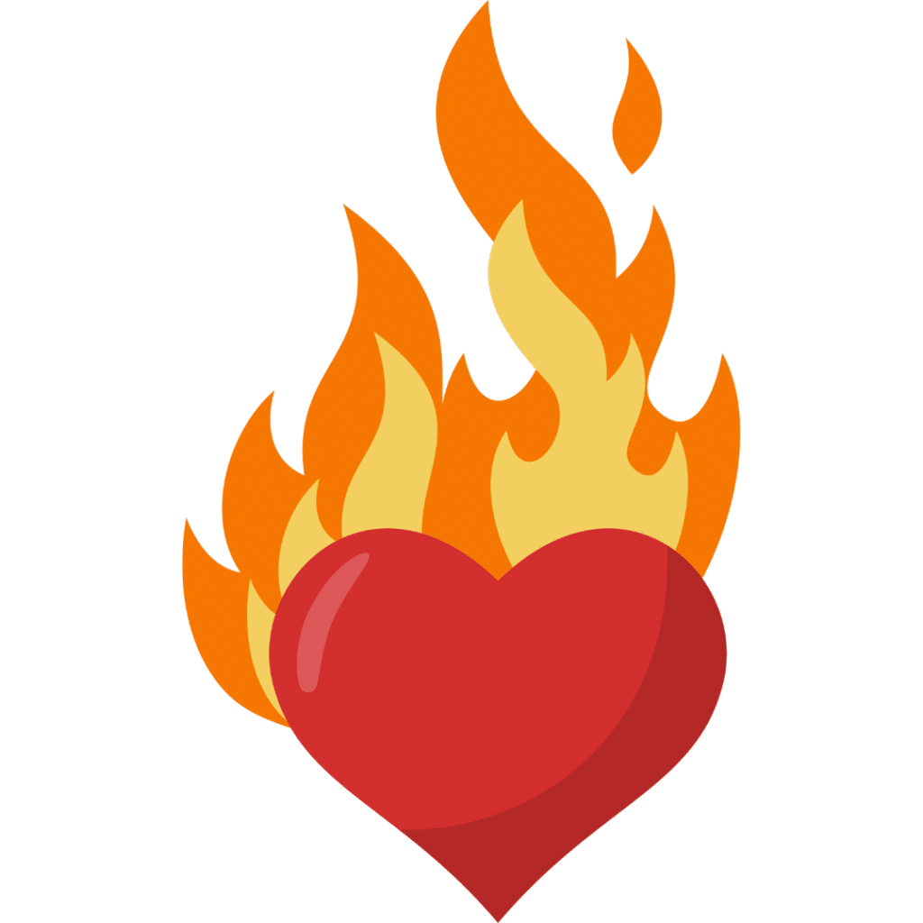 Een plaatje van een hart dat in brand staat